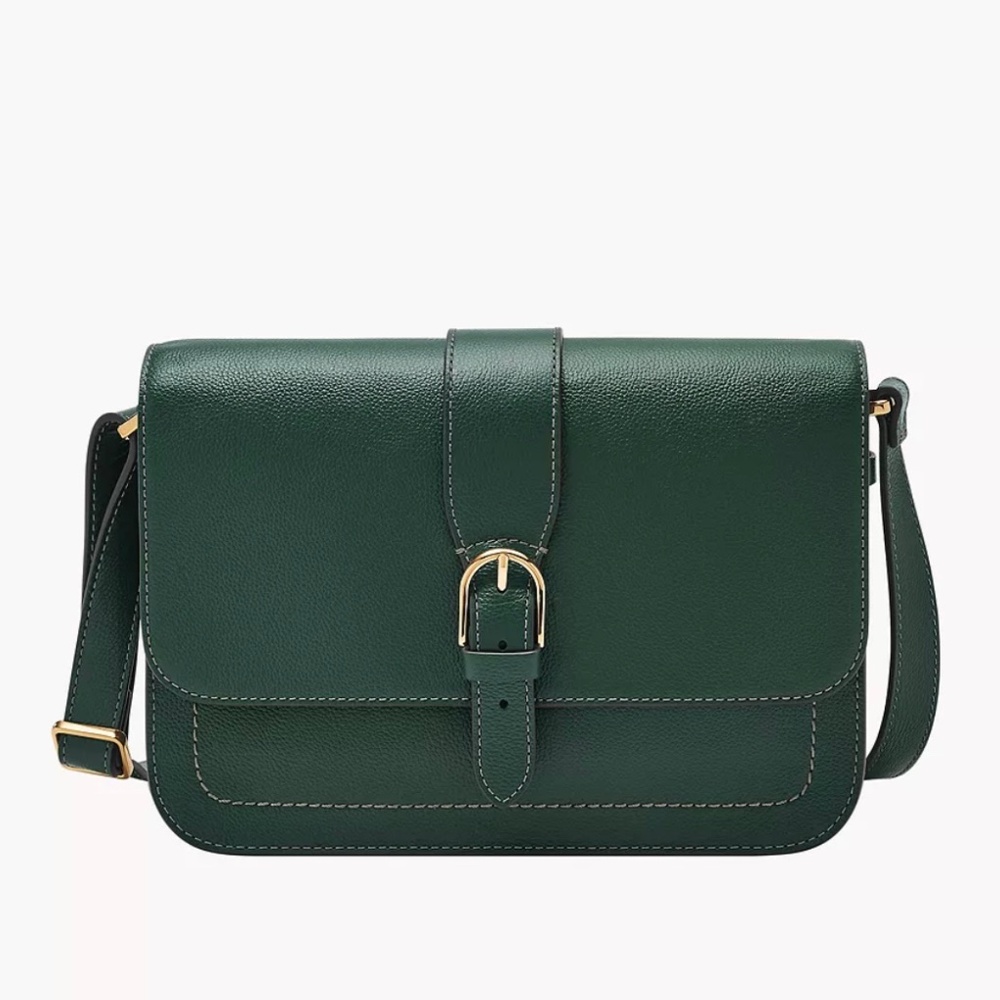 Brand New Fossil Zoey Viridian Large Leather Crossbody Bag Green Flap With Tag